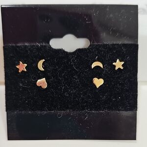 Gold Star, Moon, and Heart Stud Earrings